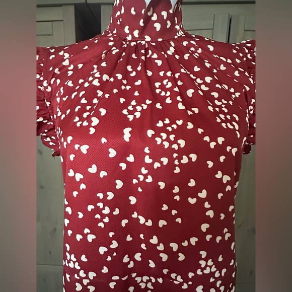 Heart print , red and white  Tiered Maxi Dress with Flutter Sleeves - Picture 5 of 12